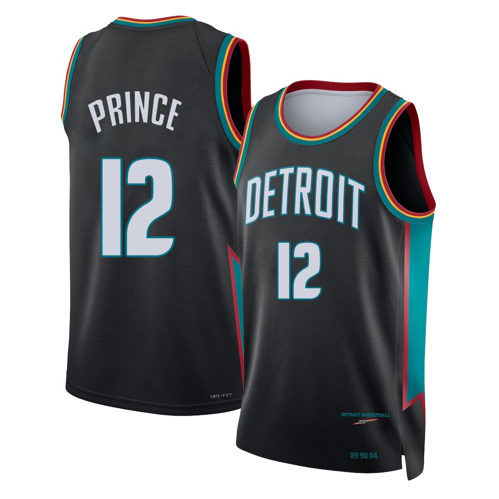 Detroit #12 Prince Player Basketball Sleeveless Charcoal Jersey Taurean For Adult Youth