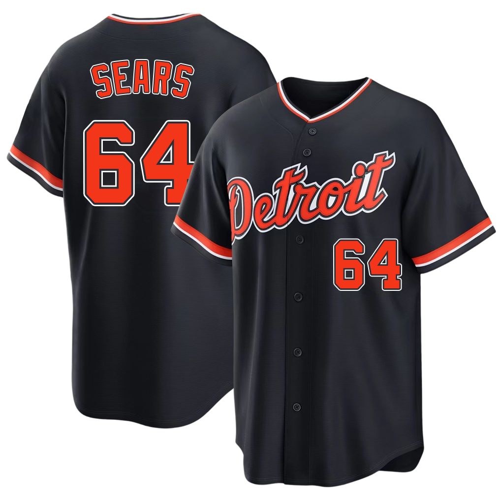 Detroit #64 Sears Player Baseball Short Sleeve Navy Jersey Andrew For Men Women Youth Gift