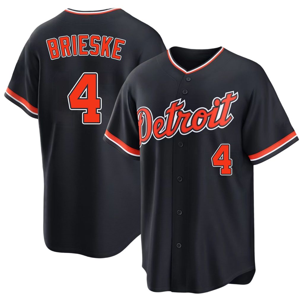 Detroit #4 Brieske Player Baseball Short Sleeve Navy Jersey Beau For Men Women Youth Gift