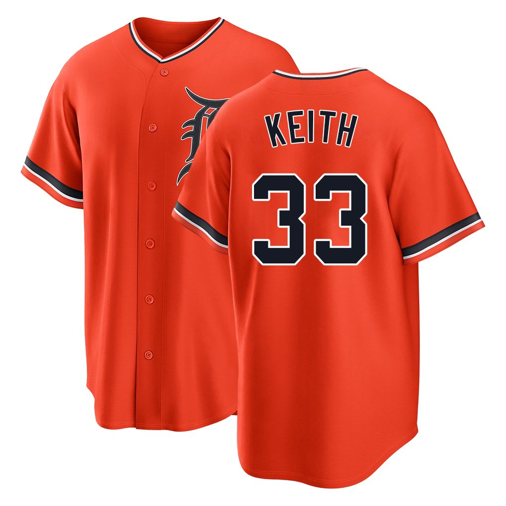 Detroit #33 Keith Player Baseball Short Sleeve Orange Jersey Colt For Men Women Youth Gift