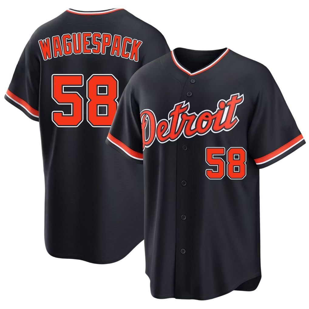 Detroit #58 Waguespack Player Baseball Short Sleeve Navy Jersey Jacob For Men Women Youth Gift