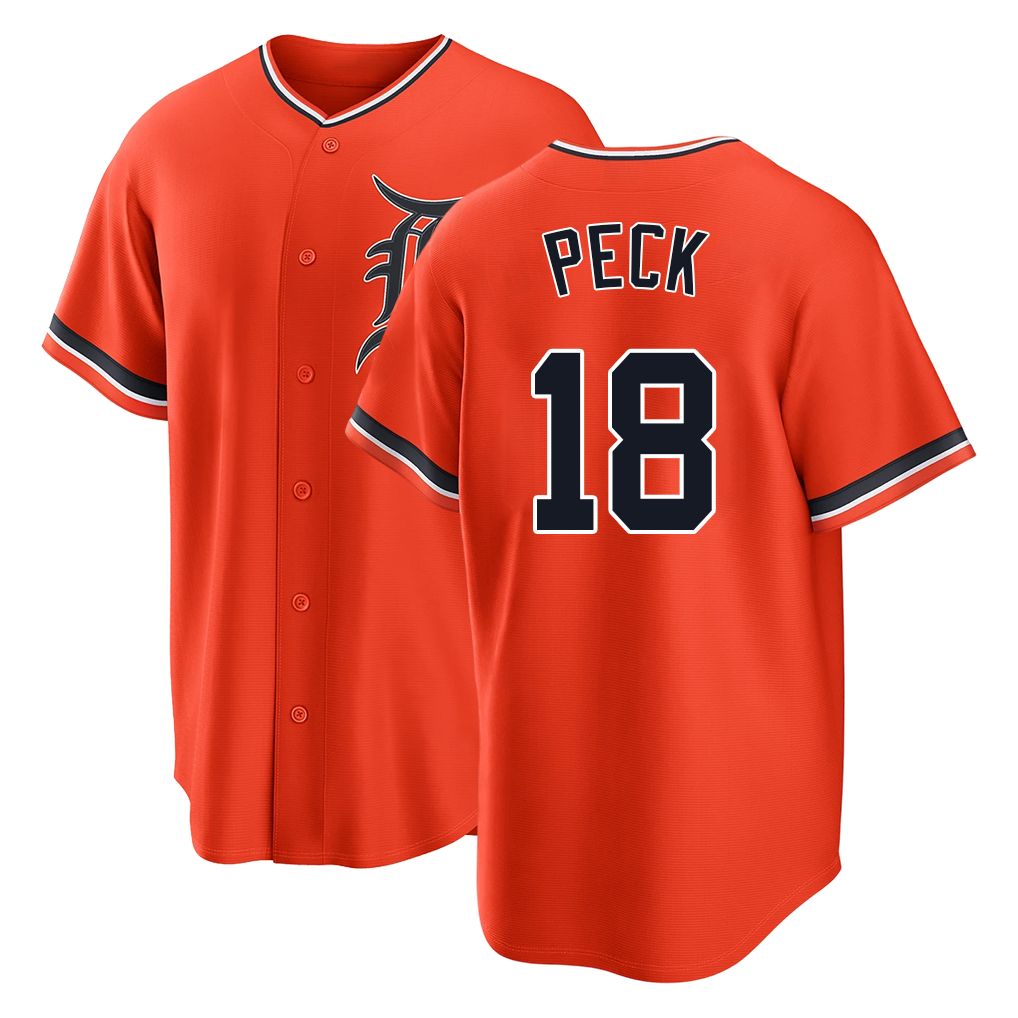 Detroit #18 Peck Player Baseball Short Sleeve Orange Jersey John For Men Women Youth Gift