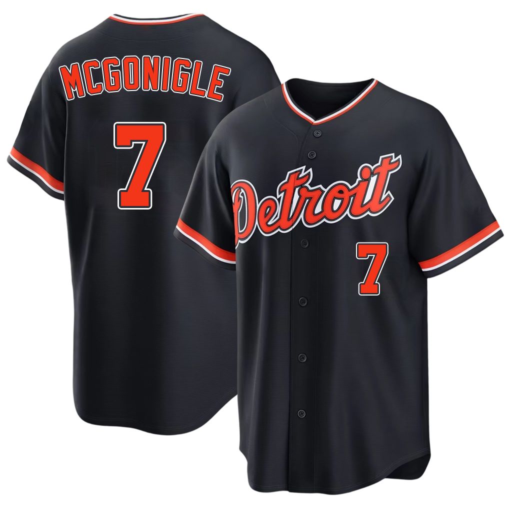 Detroit #7 McGonigle Player Baseball Short Sleeve Navy Jersey Kevin For Men Women Youth Gift