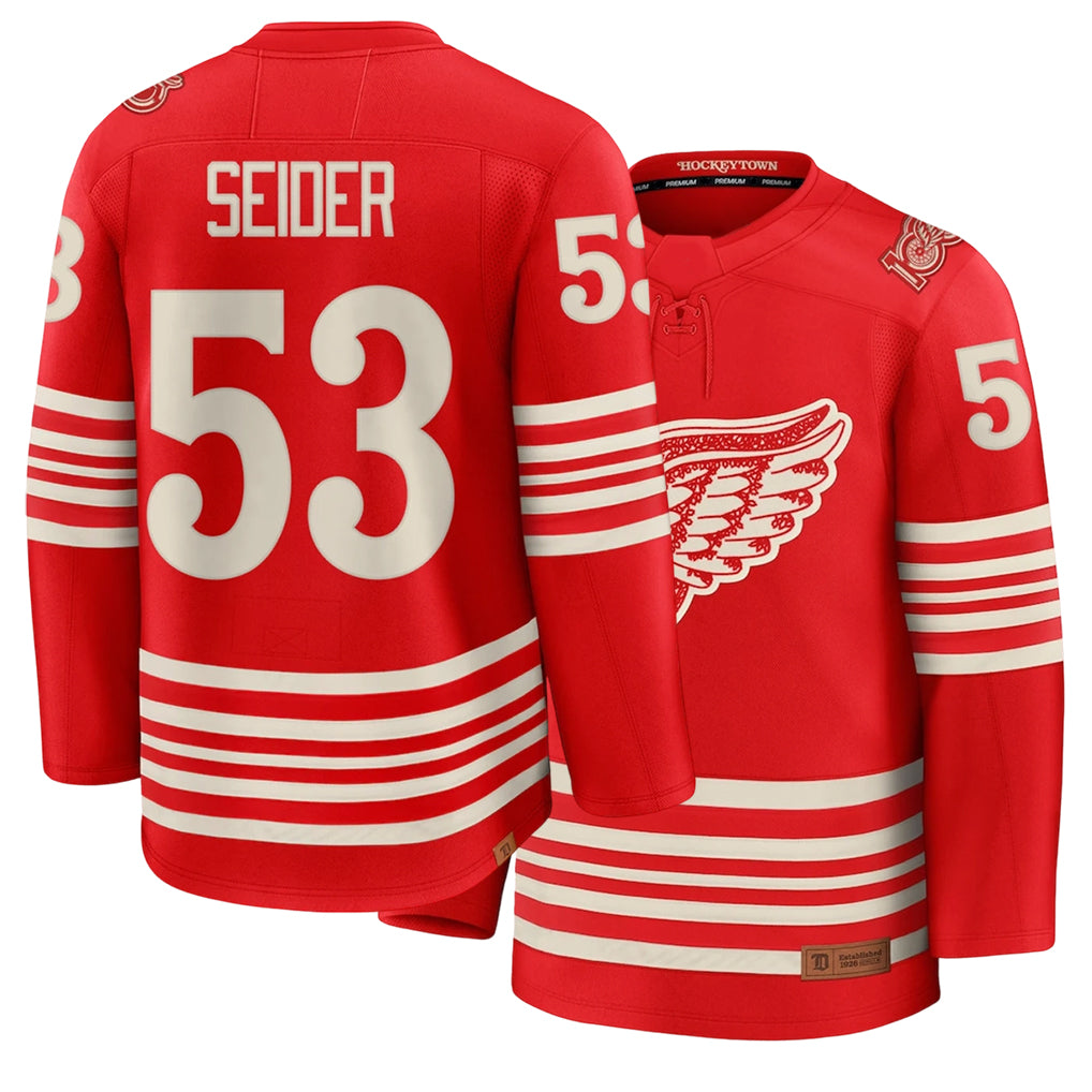 Mens Detroit #53 Seider Player Ice hockey Long Sleeve Red Moritz Jersey