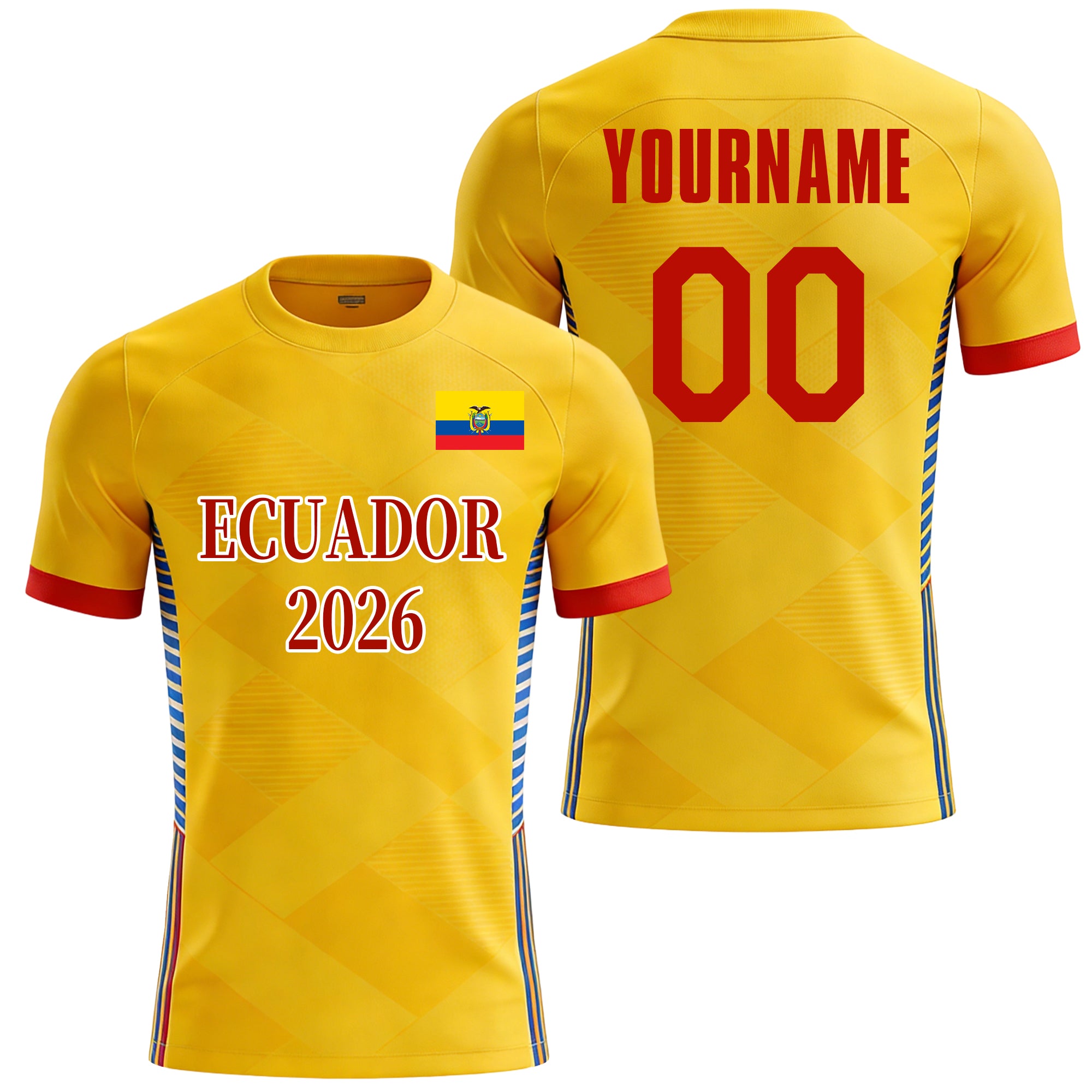 Custom Ecuador Soccer Jersey – Personalized Name & Number Football Shirt:2026 Cup Kids Youths Mens Womens Fans