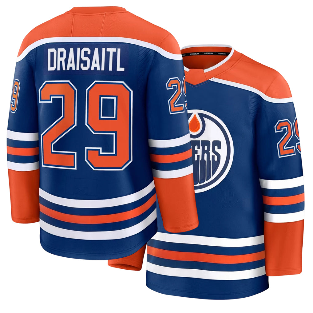 Mens Edmonton #29 Draisaitl Player Ice hockey Long Sleeve Royal Leon Jersey