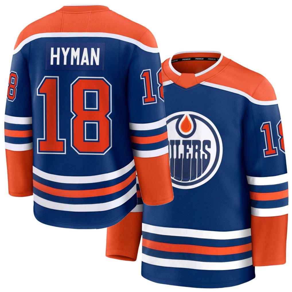 Mens Edmonton #18 Hyman Player Ice hockey Long Sleeve Royal Zach Jersey