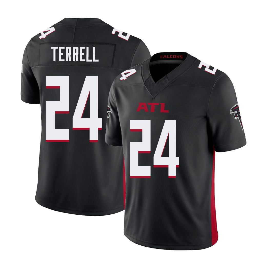 Atlanta #24 Terrell Player Football V Neck Short Sleeve Black Jersey A.J. For Men Youth Women Gift