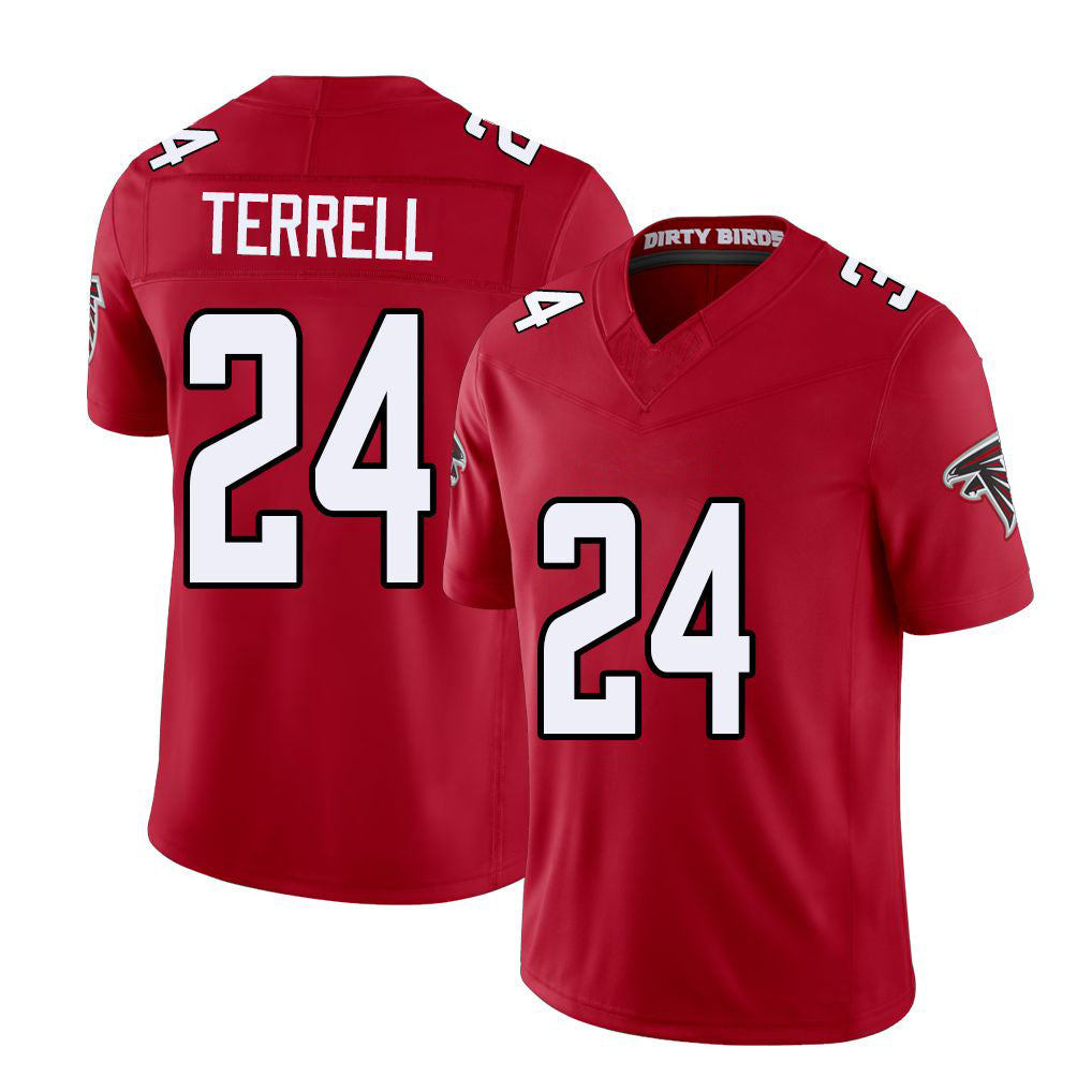 Atlanta #24 Terrell Player Football V Neck Short Sleeve Red Jersey A.J. For Men Youth Women Gift