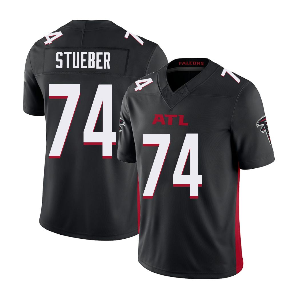 Atlanta #74 Stueber Player Football V Neck Short Sleeve Black Jersey Andrew For Men Youth Women Gift