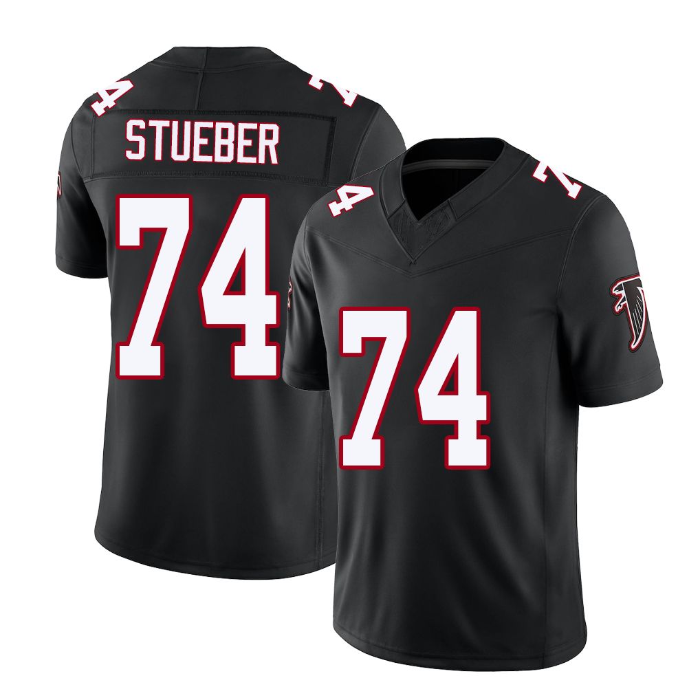 Atlanta #74 Stueber Player Football V Neck Short Sleeve Black Throwback Jersey Andrew For Men Youth Women Gift