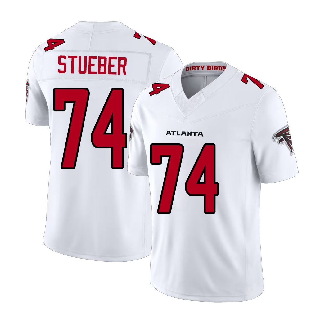 Atlanta #74 Stueber Player Football V Neck Short Sleeve White Jersey Andrew For Men Youth Women Gift