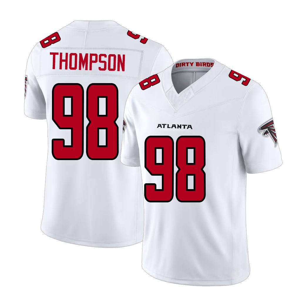 Atlanta #98 Thompson Player Football V Neck Short Sleeve White Jersey Anterio For Men Youth Women Gift