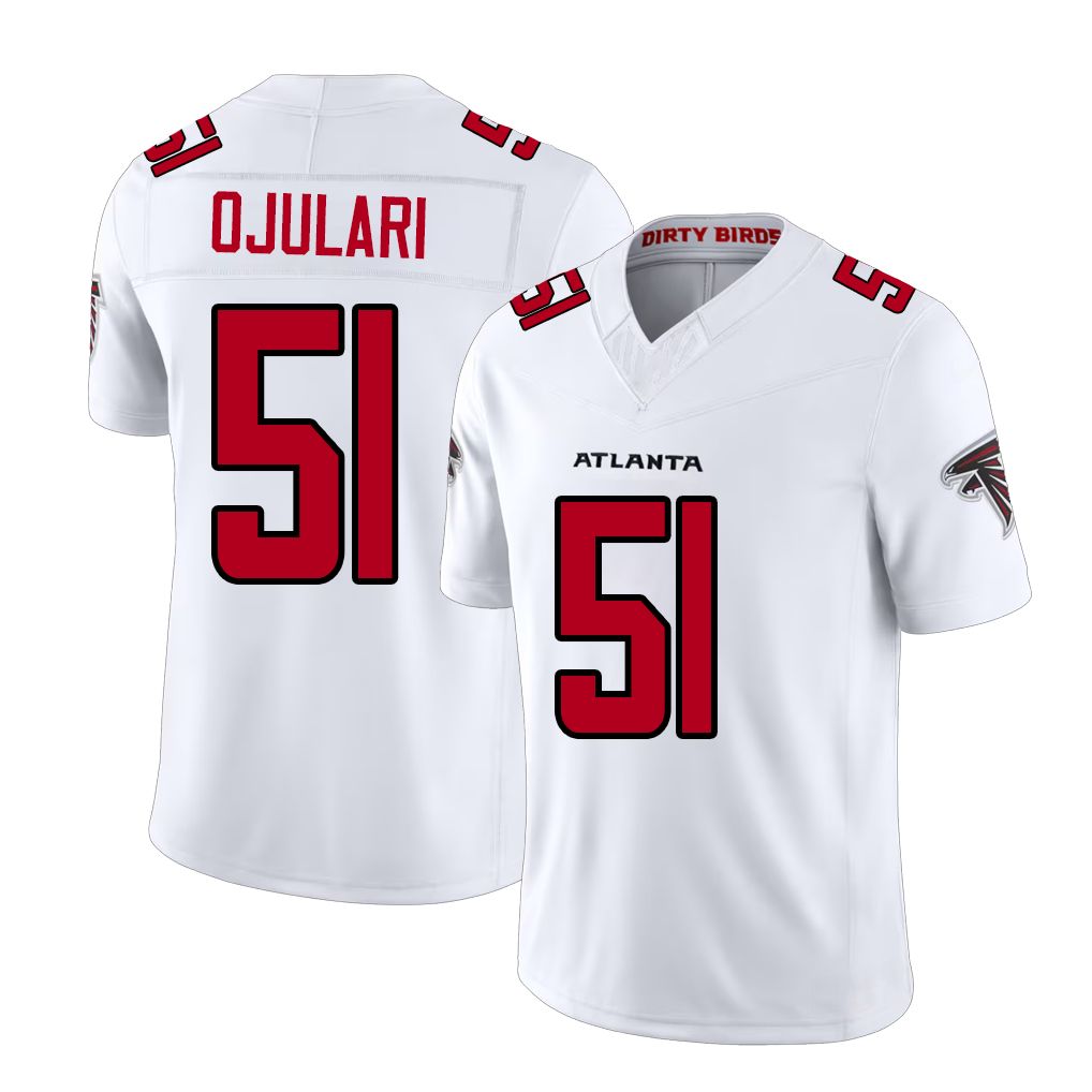 Atlanta #51 Ojulari Player Football V Neck Short Sleeve White Jersey Azeez For Men Youth Women Gift