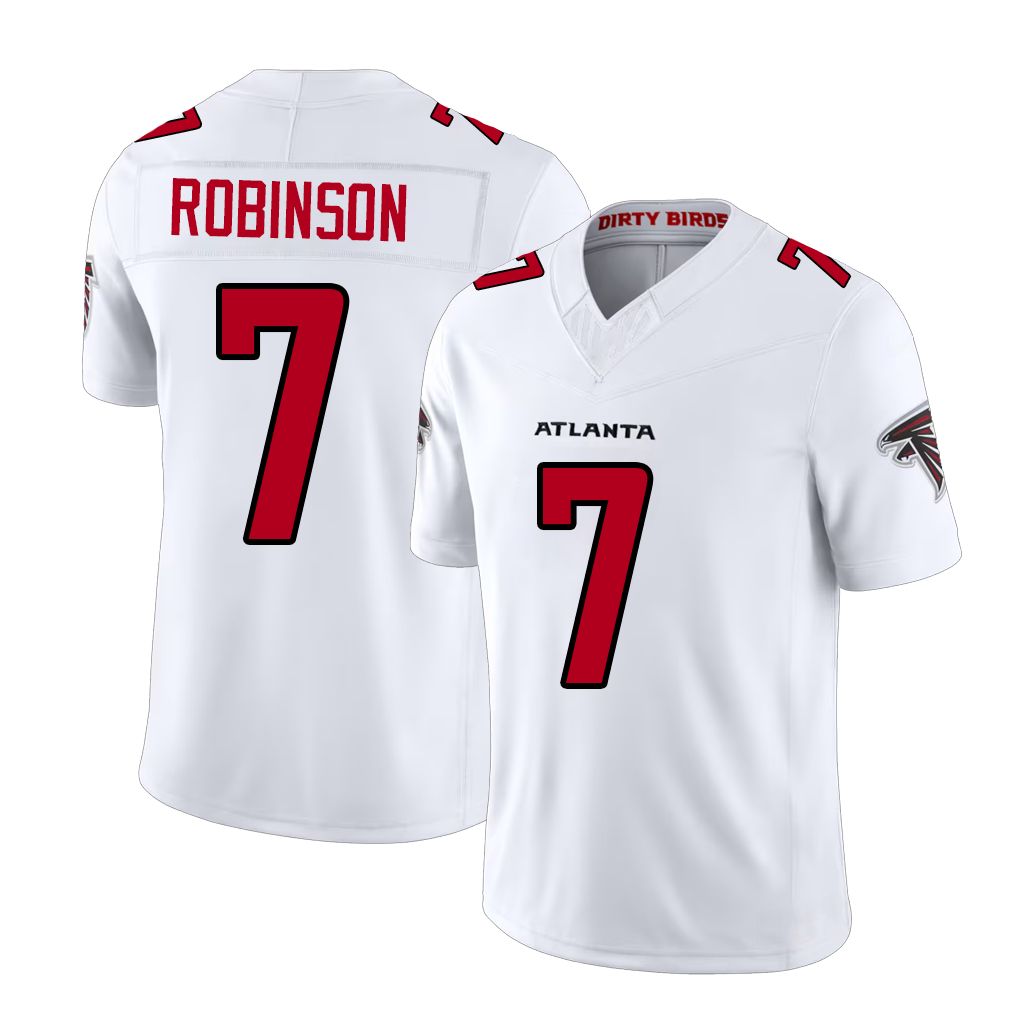 Atlanta #7 Robinson Player Football V Neck Short Sleeve White Jersey Bijan For Men Youth Women Gift
