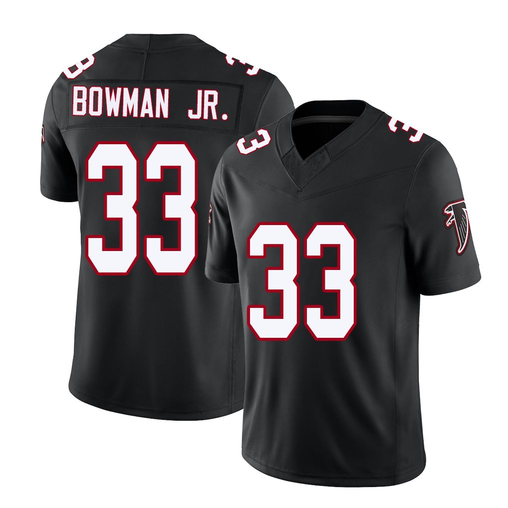 Atlanta #33 Bowman Jr. Player Football V Neck Short Sleeve Black Throwback Jersey Billy For Men Youth Women Gift