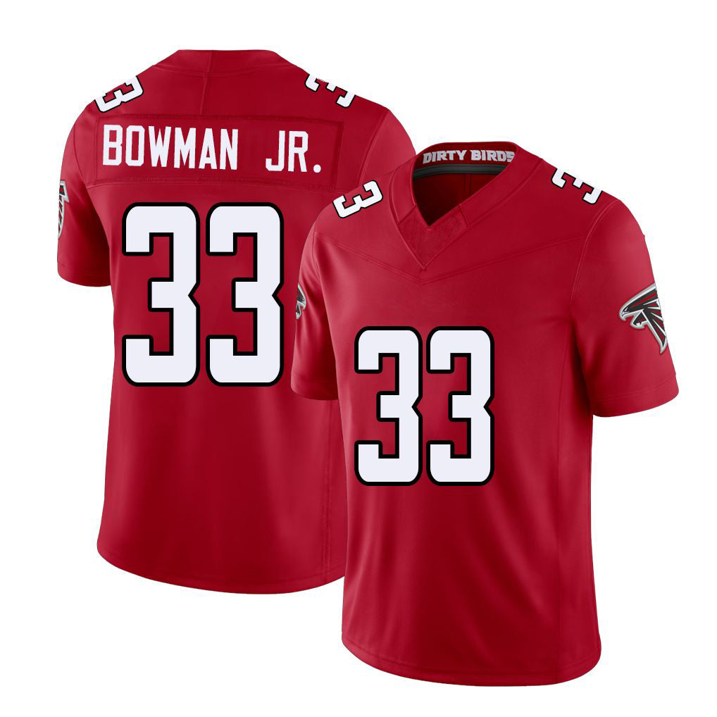 Atlanta #33 Bowman Jr. Player Football V Neck Short Sleeve Red Jersey Billy For Men Youth Women Gift