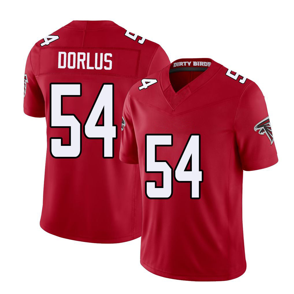 Atlanta #54 Dorlus Player Football V Neck Short Sleeve Red Jersey Brandon For Men Youth Women Gift