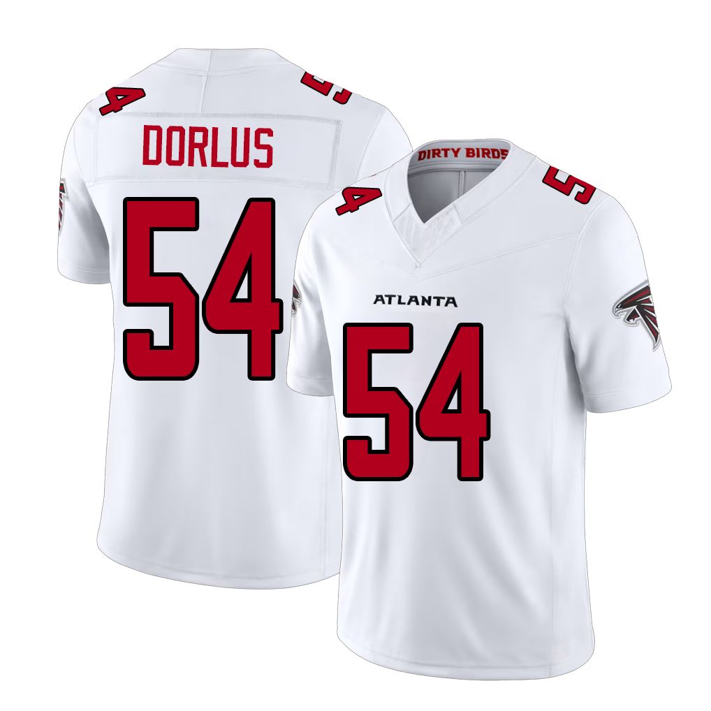 Atlanta #54 Dorlus Player Football V Neck Short Sleeve White Jersey Brandon For Men Youth Women Gift