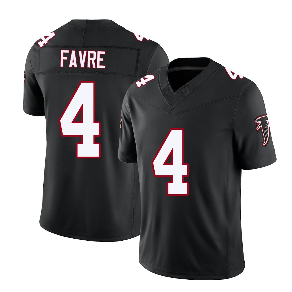 Atlanta #4 Favre Player Football V Neck Short Sleeve Black Throwback Jersey Brett For Men Youth Women Gift