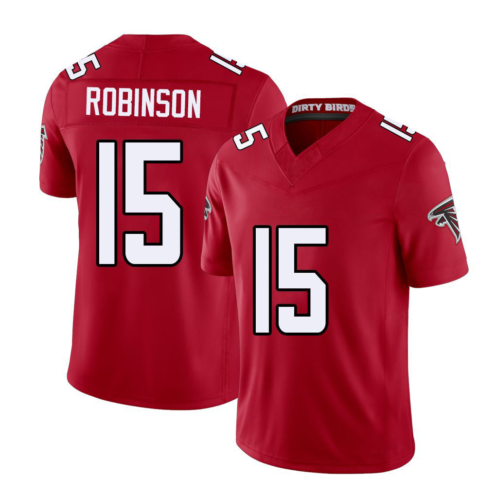 Atlanta #15 Robinson Player Football V Neck Short Sleeve Red Jersey Brian For Men Youth Women Gift