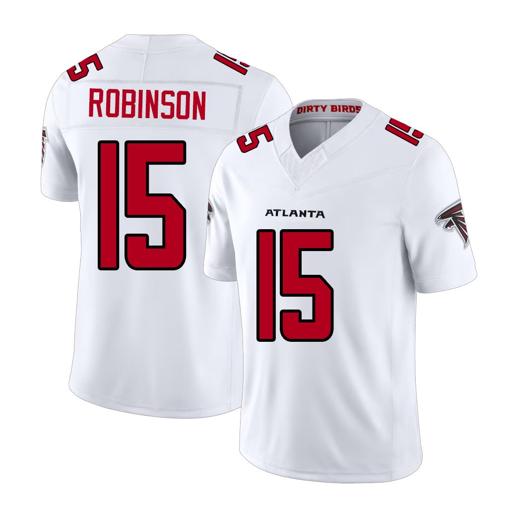 Atlanta #15 Robinson Player Football V Neck Short Sleeve White Jersey Brian For Men Youth Women Gift