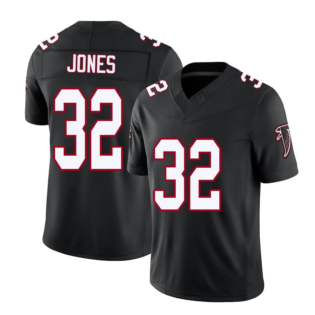 Atlanta #32 Jones Player Football V Neck Short Sleeve Black Throwback Jersey Cash For Men Youth Women Gift