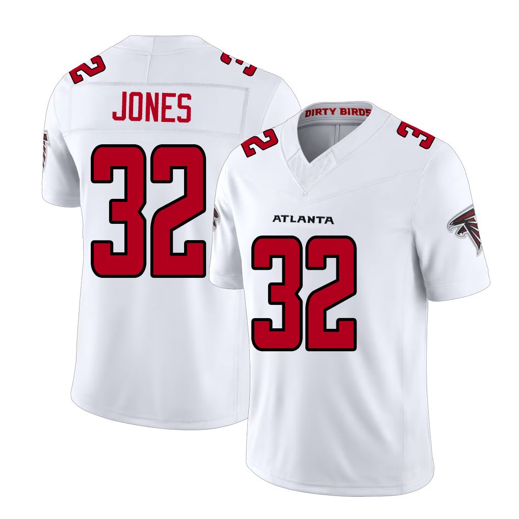 Atlanta #32 Jones Player Football V Neck Short Sleeve White Jersey Cash For Men Youth Women Gift