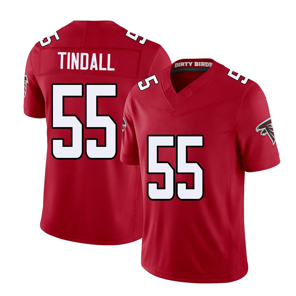 Atlanta #55 Tindall Player Football V Neck Short Sleeve Red Jersey Channing For Men Youth Women Gift