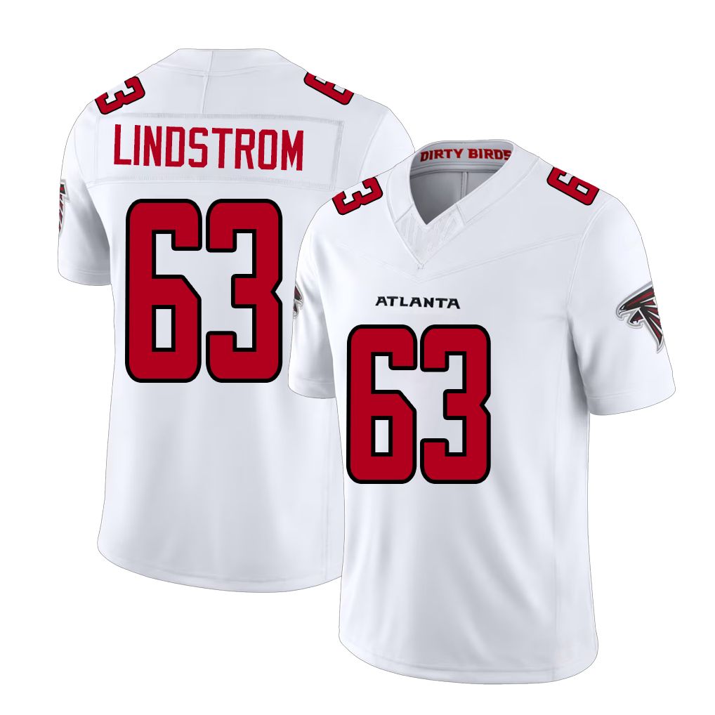 Atlanta #63 Lindstrom Player Football V Neck Short Sleeve White Jersey Chris For Men Youth Women Gift