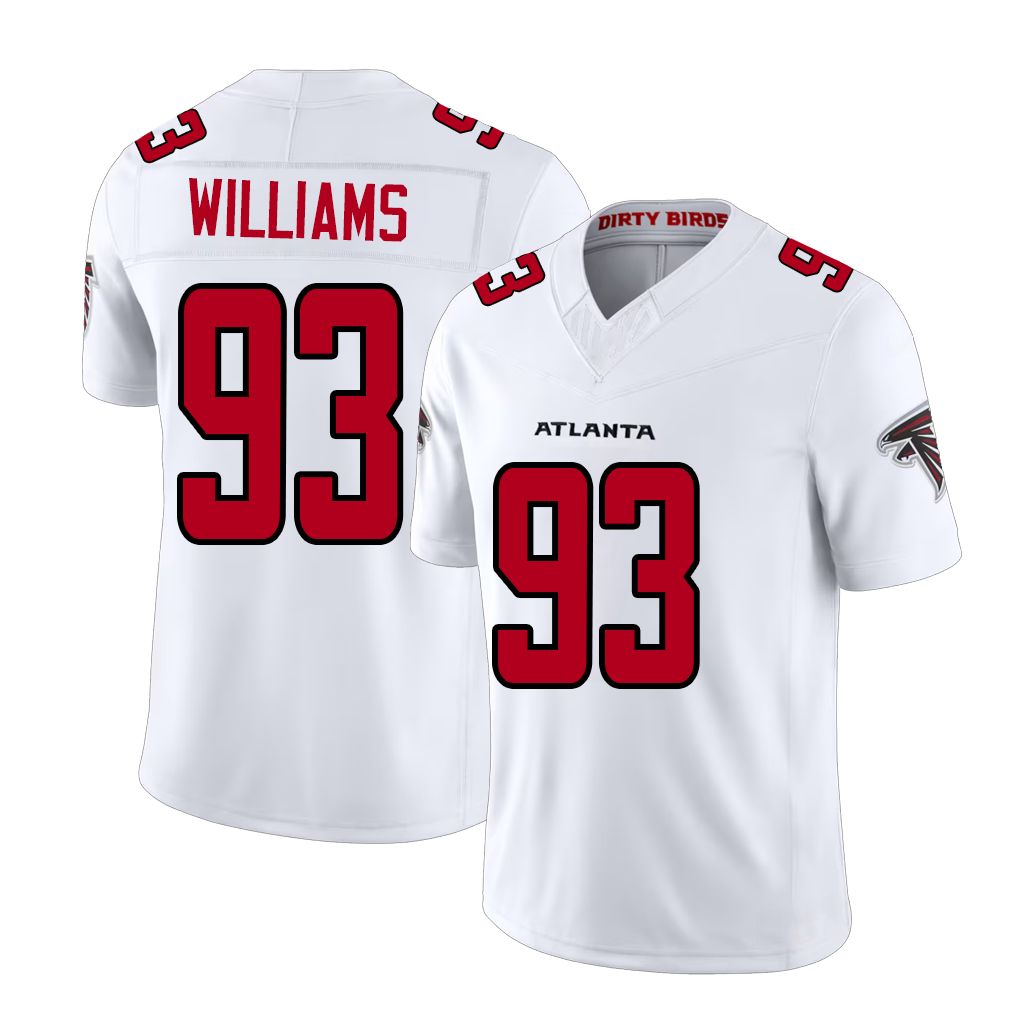 Atlanta #93 Williams Player Football V Neck Short Sleeve White Jersey Chris For Men Youth Women Gift