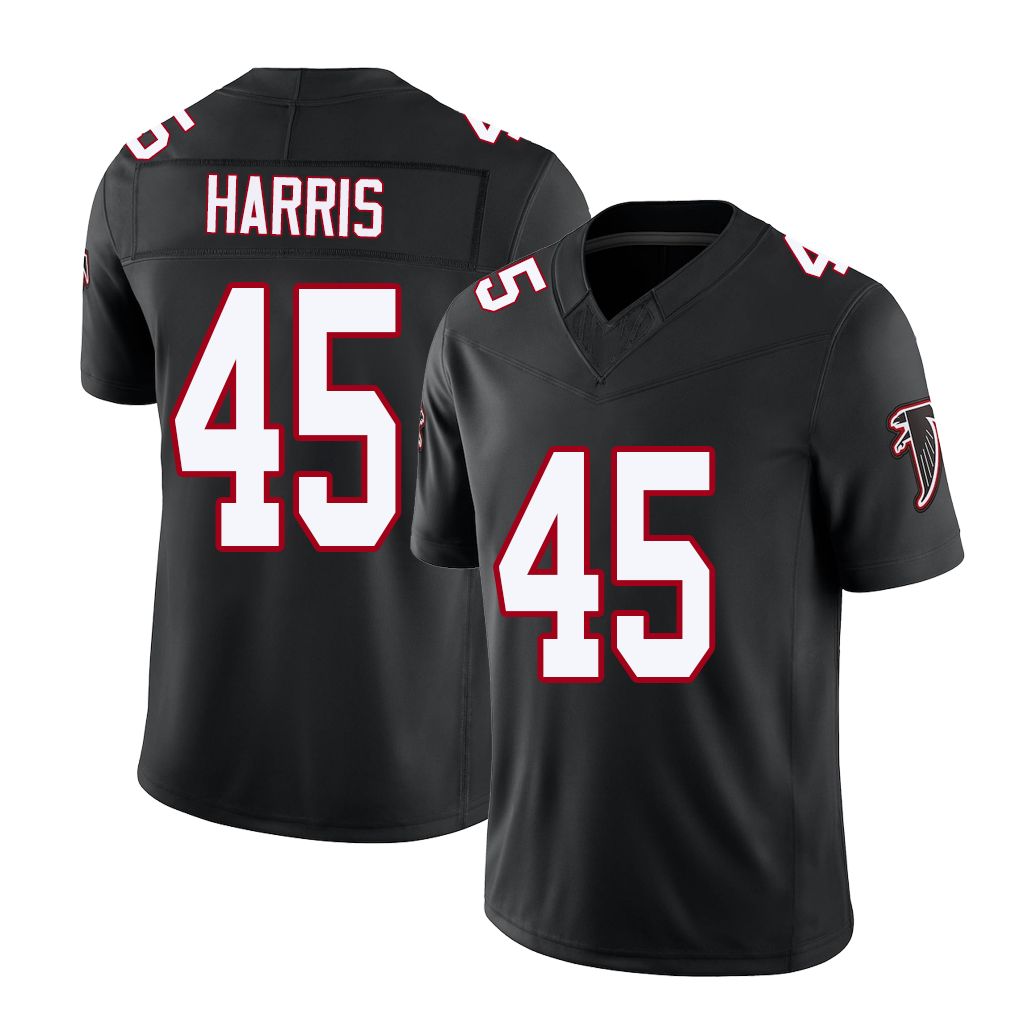 Atlanta #45 Harris Player Football V Neck Short Sleeve Black Throwback Jersey Christian For Men Youth Women Gift