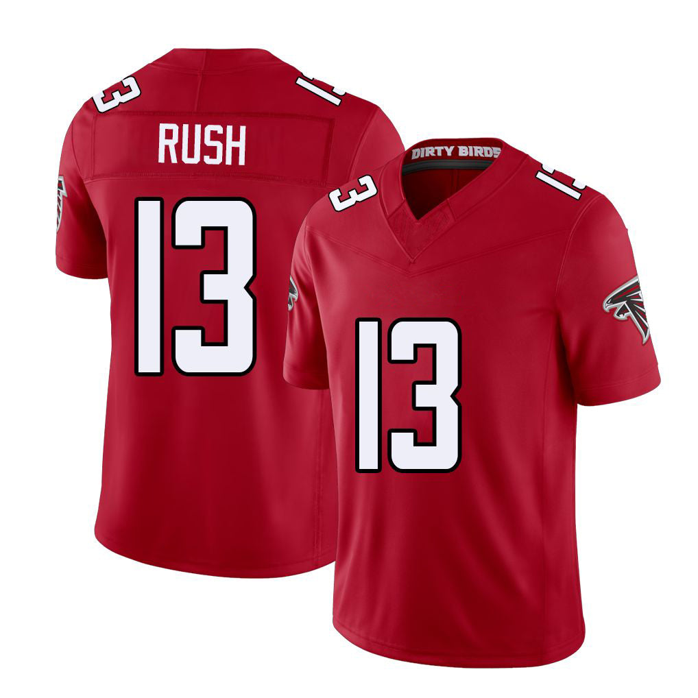 Atlanta #13 Rush Player Football V Neck Short Sleeve Red Jersey Cooper For Men Youth Women Gift