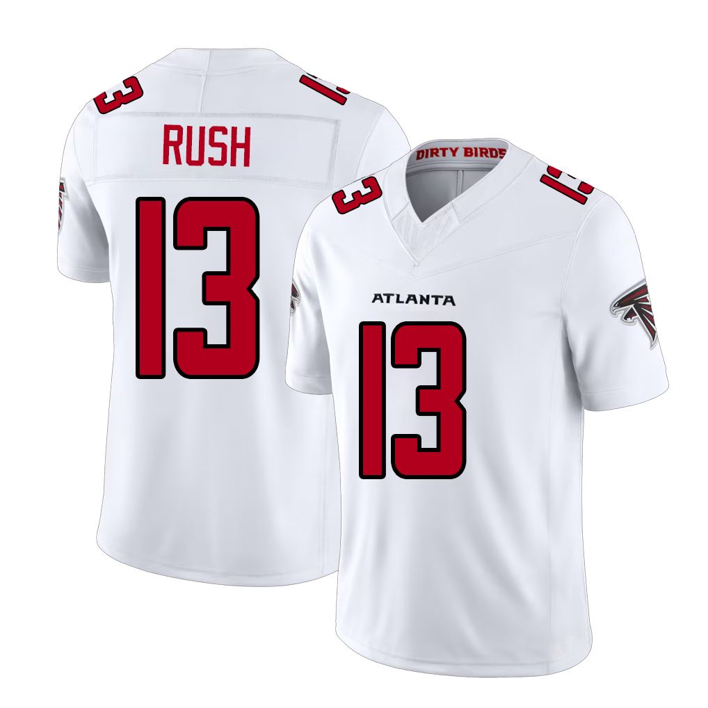 Atlanta #13 Rush Player Football V Neck Short Sleeve White Jersey Cooper For Men Youth Women Gift