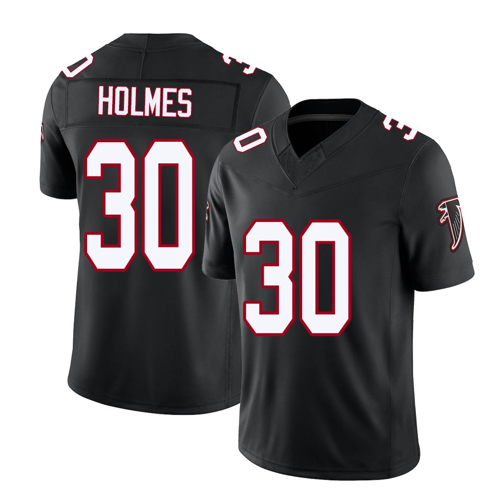 Atlanta #30 Holmes Player Football V Neck Short Sleeve Black Throwback Jersey Darnay For Men Youth Women Gift