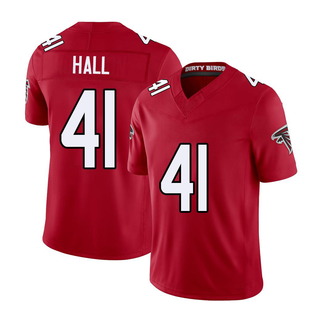 Atlanta #41 Hall Player Football V Neck Short Sleeve Red Jersey Darren For Men Youth Women Gift