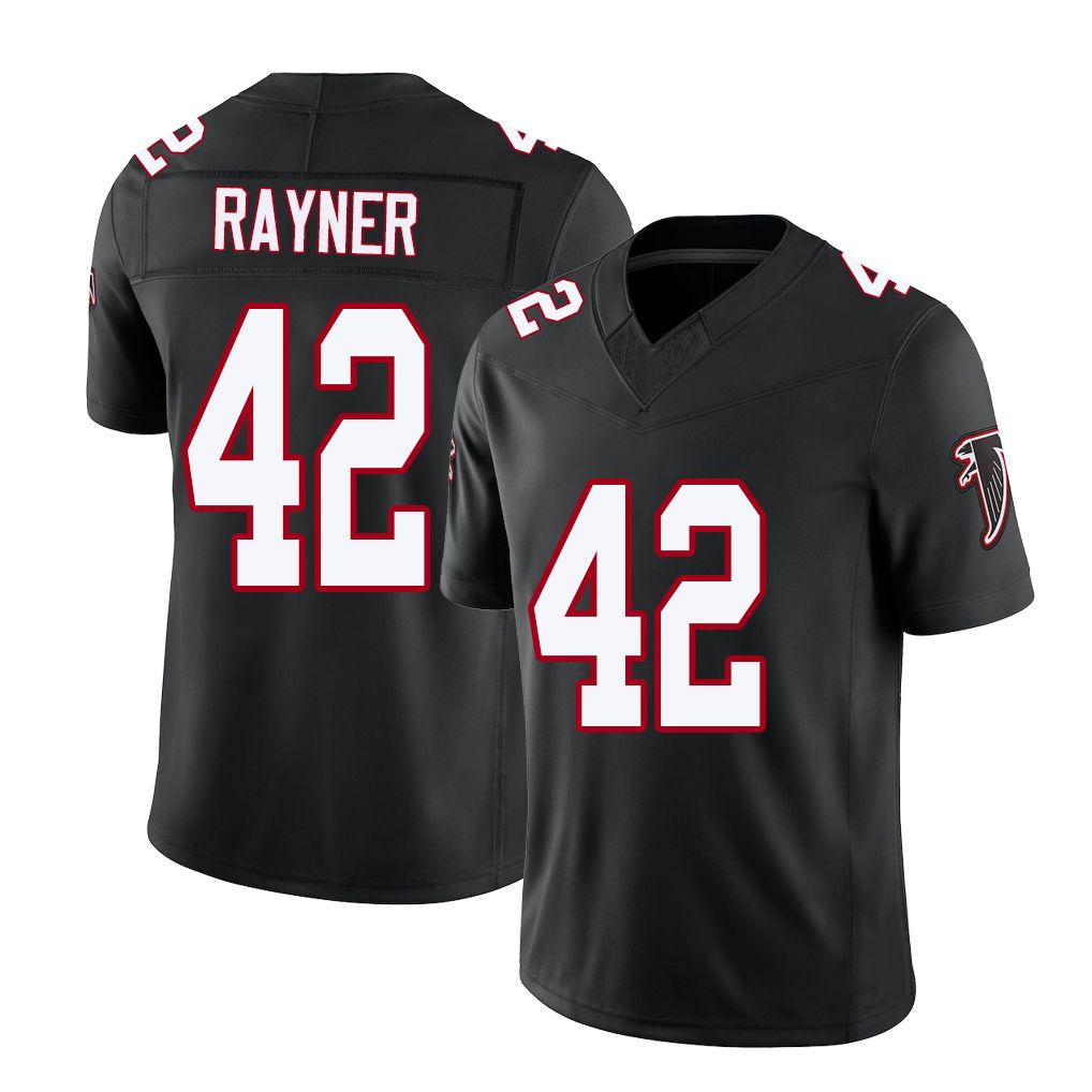 Atlanta #42 Rayner Player Football V Neck Short Sleeve Black Throwback Jersey Daveren For Men Youth Women Gift