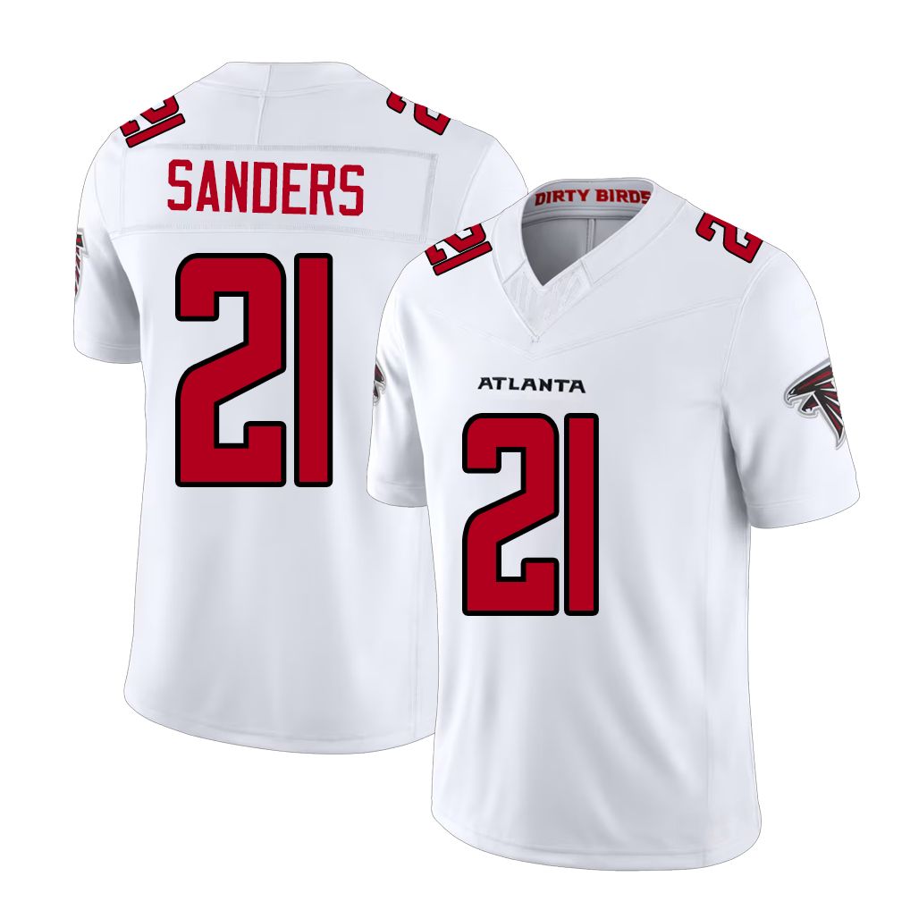 Atlanta #21 Sanders Player Football V Neck Short Sleeve White Jersey Deion For Men Youth Women Gift
