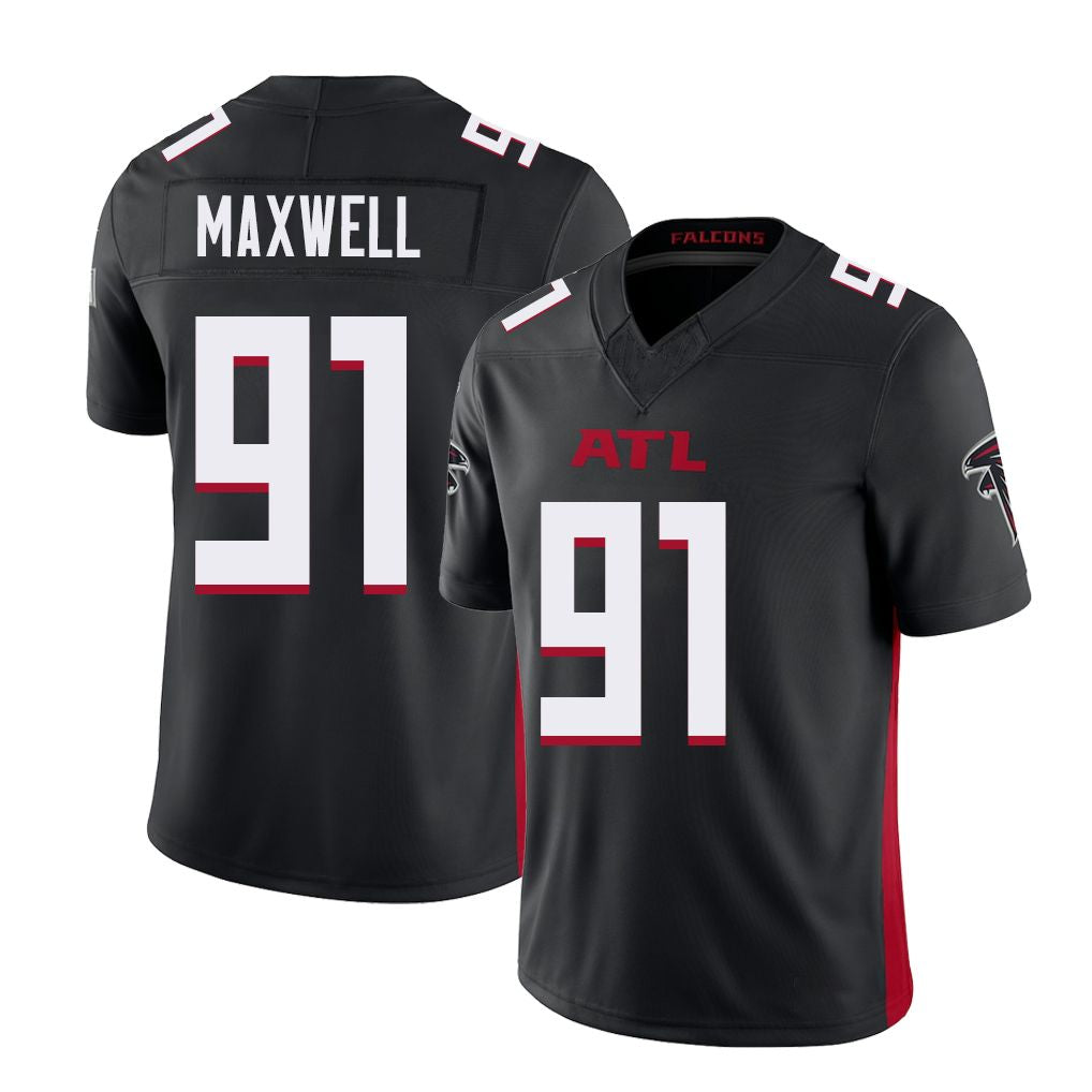 Atlanta #91 Maxwell Player Football V Neck Short Sleeve Black Jersey Devonnsha For Men Youth Women Gift