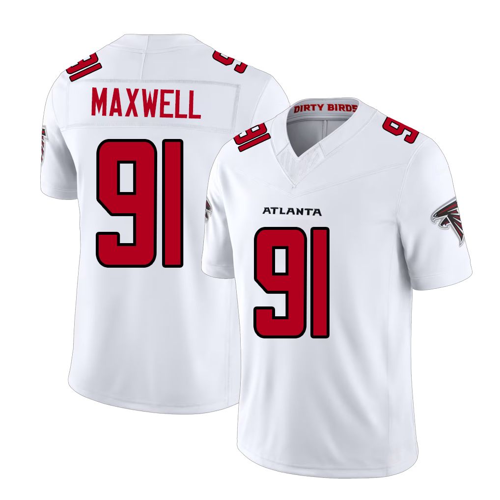 Atlanta #91 Maxwell Player Football V Neck Short Sleeve White Jersey Devonnsha For Men Youth Women Gift