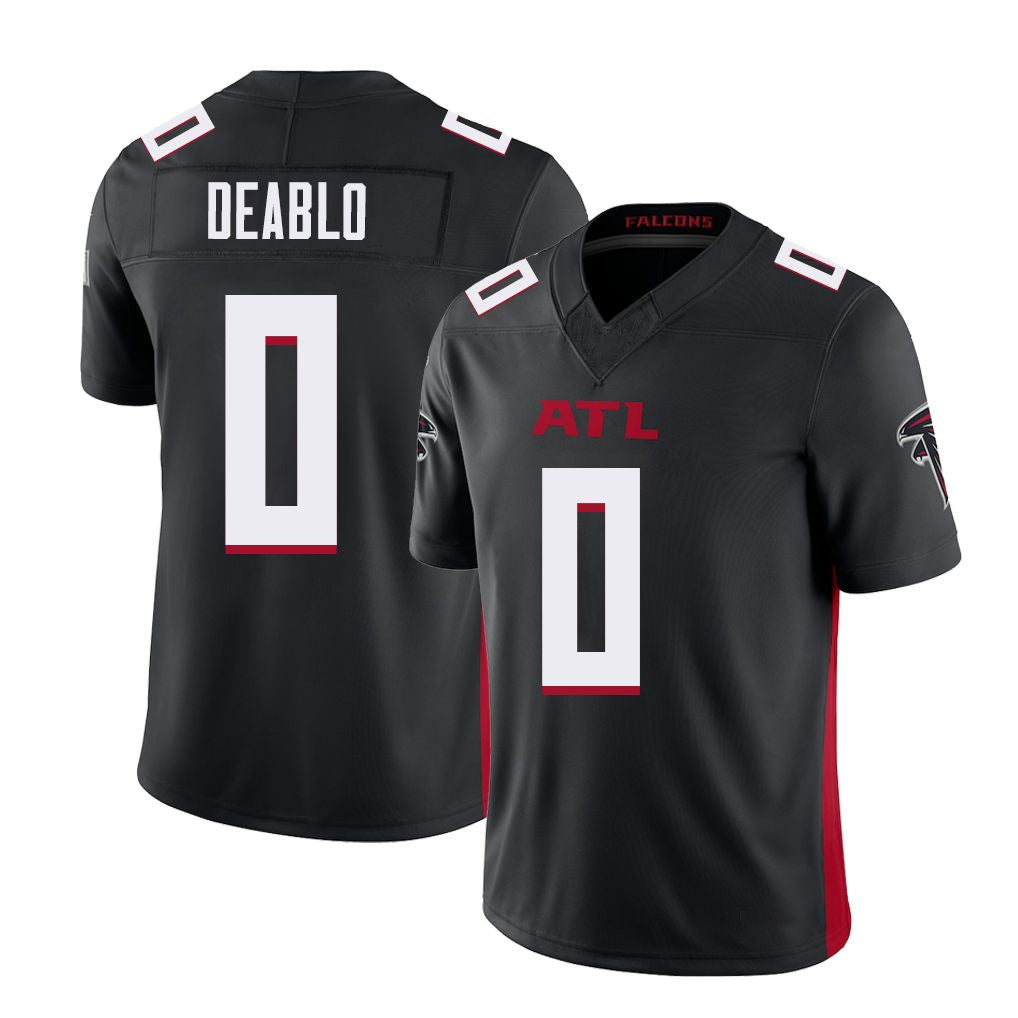Atlanta #0 Deablo Player Football V Neck Short Sleeve Black Jersey Divine For Men Youth Women Gift