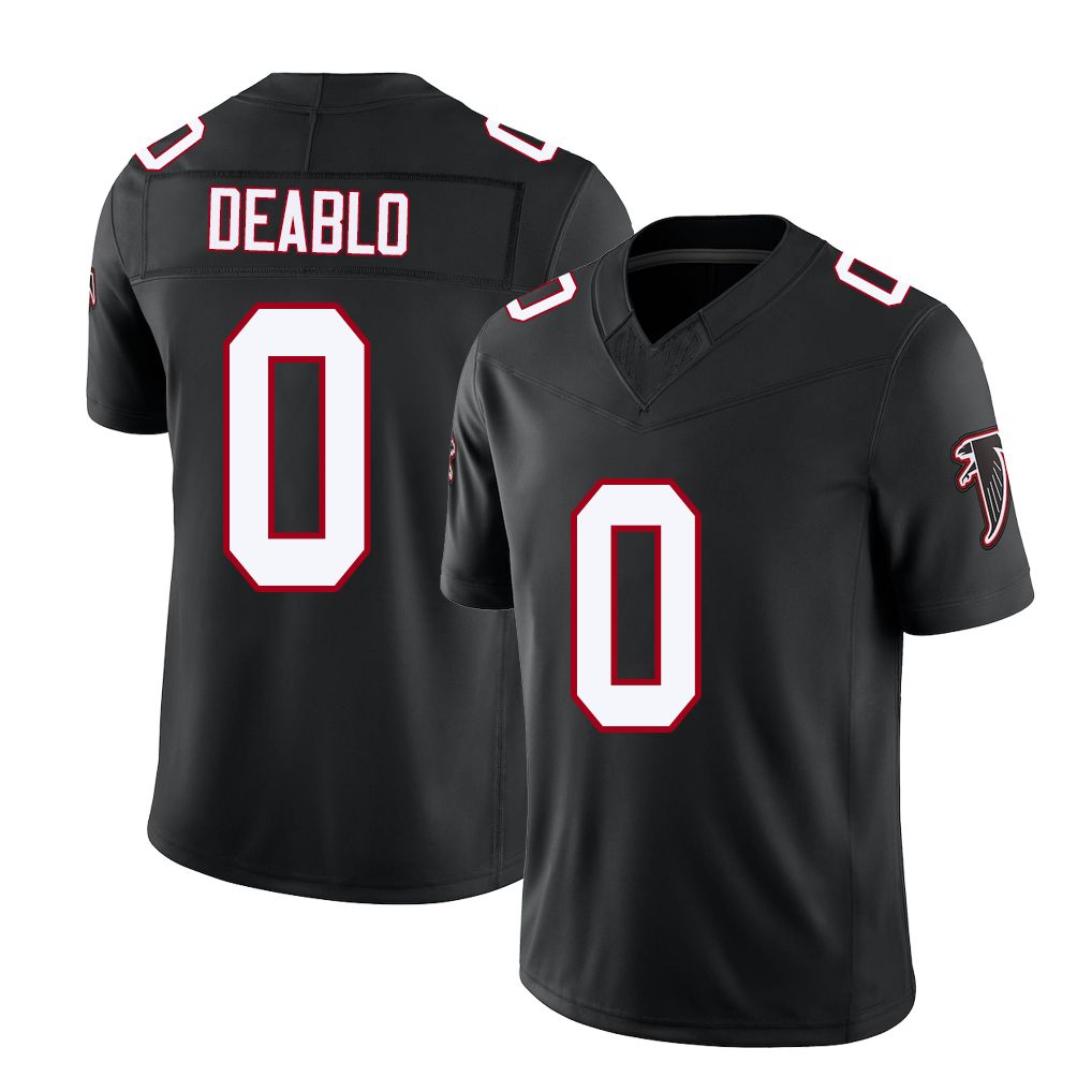Atlanta #0 Deablo Player Football V Neck Short Sleeve Black Throwback Jersey Divine For Men Youth Women Gift