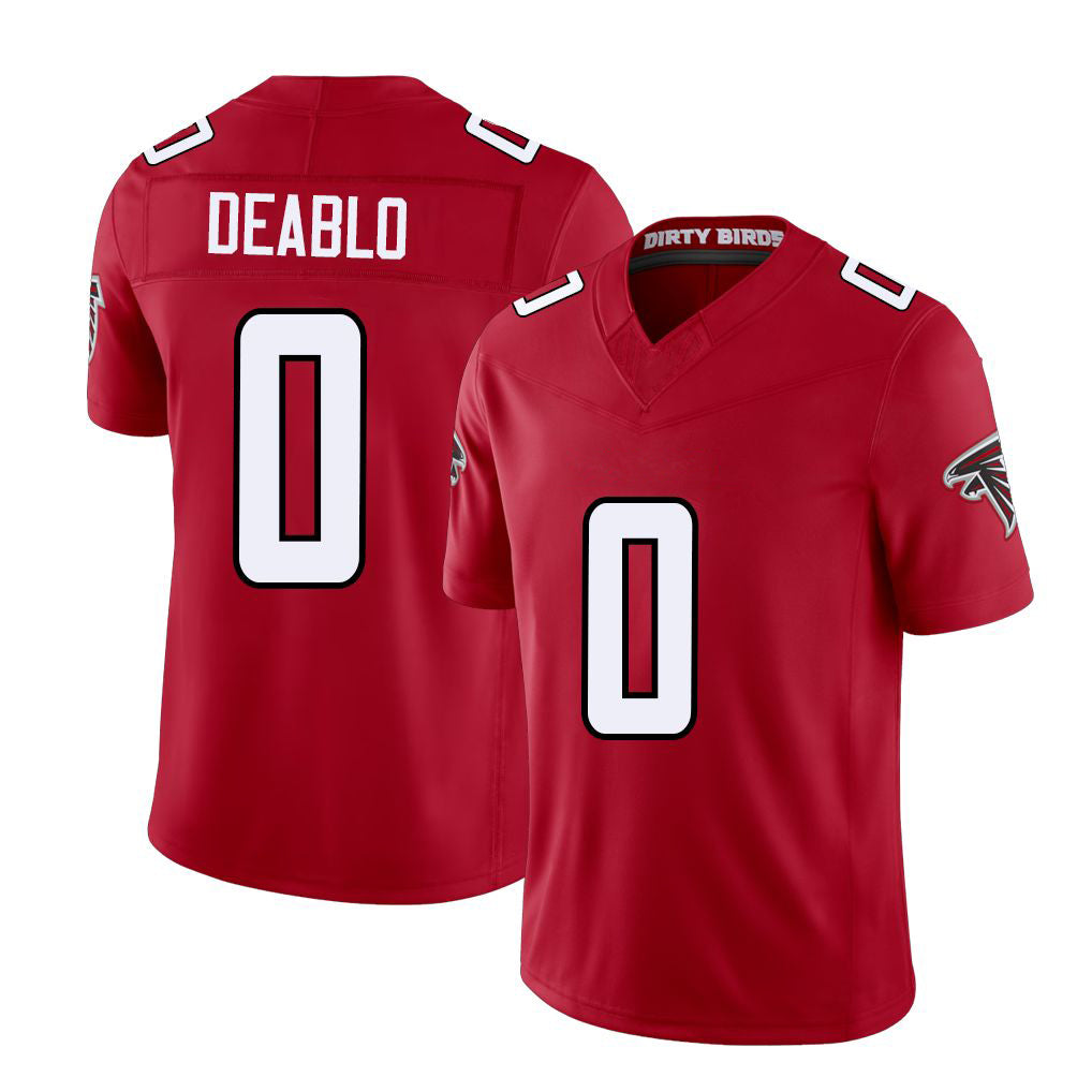 Atlanta #0 Deablo Player Football V Neck Short Sleeve Red Jersey Divine For Men Youth Women Gift