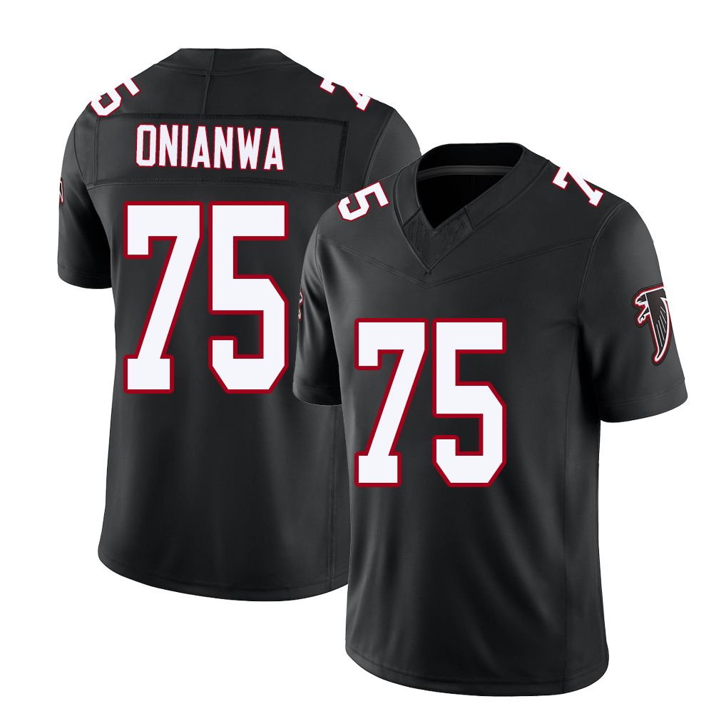 Atlanta #75 Onianwa Player Football V Neck Short Sleeve Black Throwback Jersey Ethan For Men Youth Women Gift
