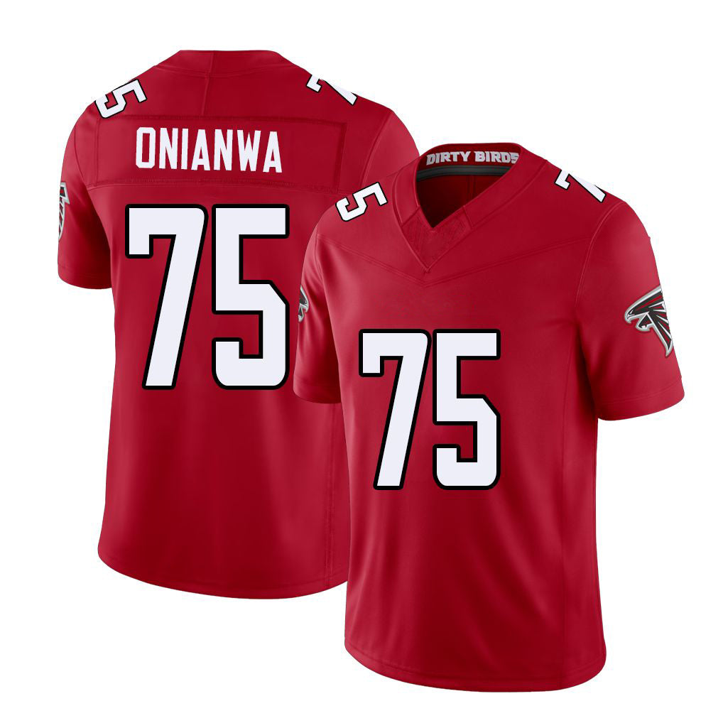 Atlanta #75 Onianwa Player Football V Neck Short Sleeve Red Jersey Ethan For Men Youth Women Gift