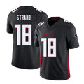 Atlanta #18 Strand Player Football V Neck Short Sleeve Black Jersey Jack For Men Youth Women Gift
