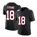 Atlanta #18 Strand Player Football V Neck Short Sleeve Black Throwback Jersey Jack For Men Youth Women Gift
