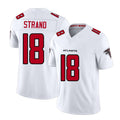 Atlanta #18 Strand Player Football V Neck Short Sleeve White Jersey Jack For Men Youth Women Gift