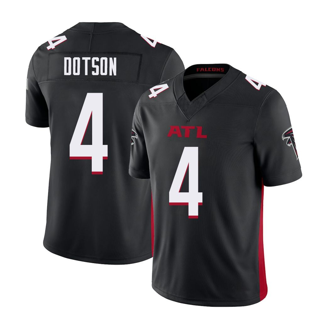 Atlanta #4 Dotson Player Football V Neck Short Sleeve Black Jersey Jahan For Men Youth Women Gift