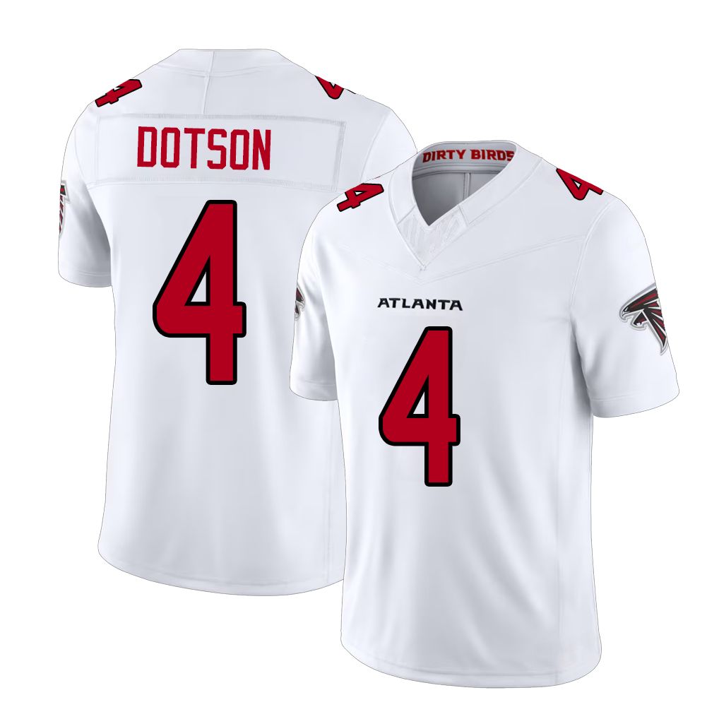 Atlanta #4 Dotson Player Football V Neck Short Sleeve White Jersey Jahan For Men Youth Women Gift